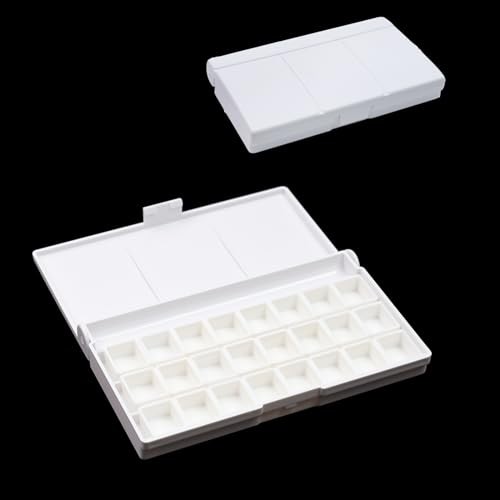 Watercolor Palette Box – with Lid for Watercolor & Oil Paint 24 Wells White