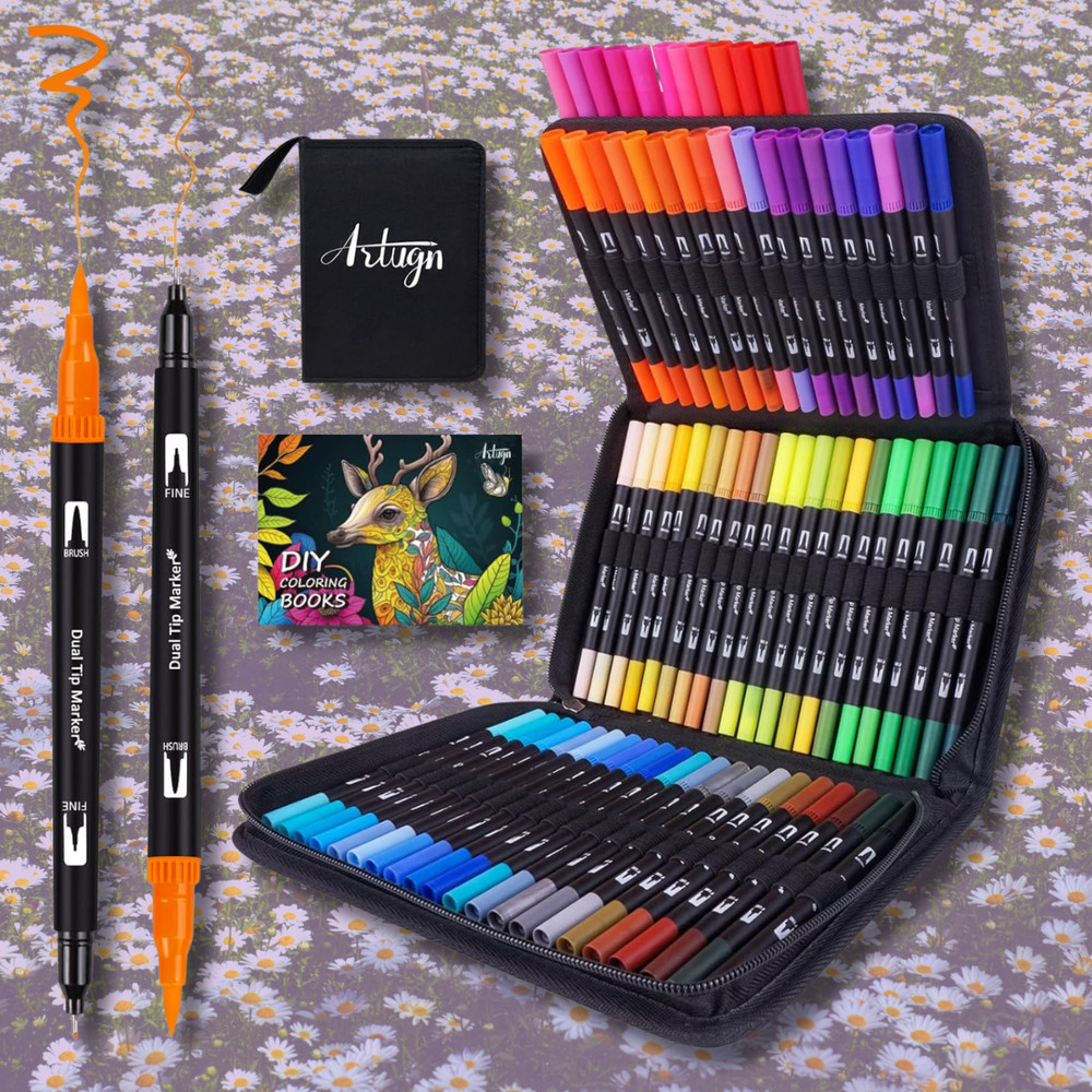 72 Colors Art Paint Markers, Dual Tip Acrylic Paint Pens with Brush Tip & Fi