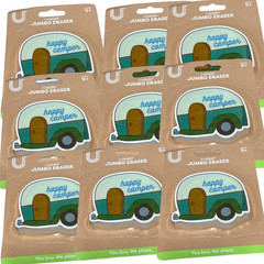 9 Pack U Style Jumbo Eraser Happy Camper Large Novelty School Erasers NEW