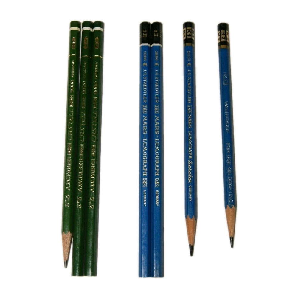 Vintage Staedtler Mars Lumograph & Faber Castell 9000 Lead Pencils Lot of 7