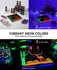 Fluorescent Glow in the Dark Paint Set – 60ml / 2oz Neon Glow Acrylic Paint