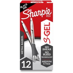 S-Gel Metal Barrel Gel Pens, Gunmetal, Black Ink, 12 Count