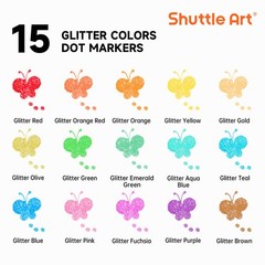 Shuttle Art Shimmer Dot Markers, 15 1 Count (Pack of 15), 15 Glitter Colors