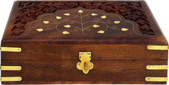 Ajuny Handmade Wooden Jewellery Box with Brass Inlay for Women | Hand Carved Mul