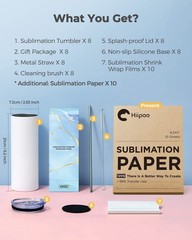 Hiipoo 8 Pack Sublimation Tumblers Blank 20 oz Straight Skinny with Sublimati…