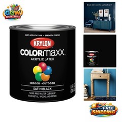 COLORmaxx Brush-On Satin Black Paint, 1/2 Pint – Effortless Application