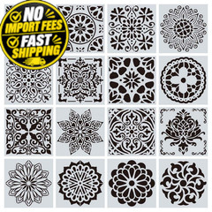 16 Pcs Mandala Stencils for Painting, 6×6 Inch Reusable 6inch, white