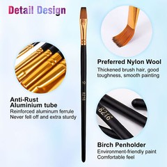 Sturdy Construction Paint Brush Set 12Pcs for Oil Acrylic Painting Watercolor