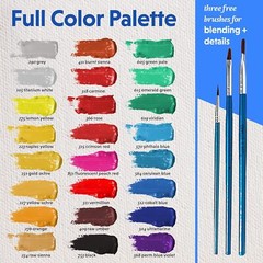 Acrylic Paint Set 24x12ml with 3 Brushes Non-Toxic for Kids Adults Craft & Art