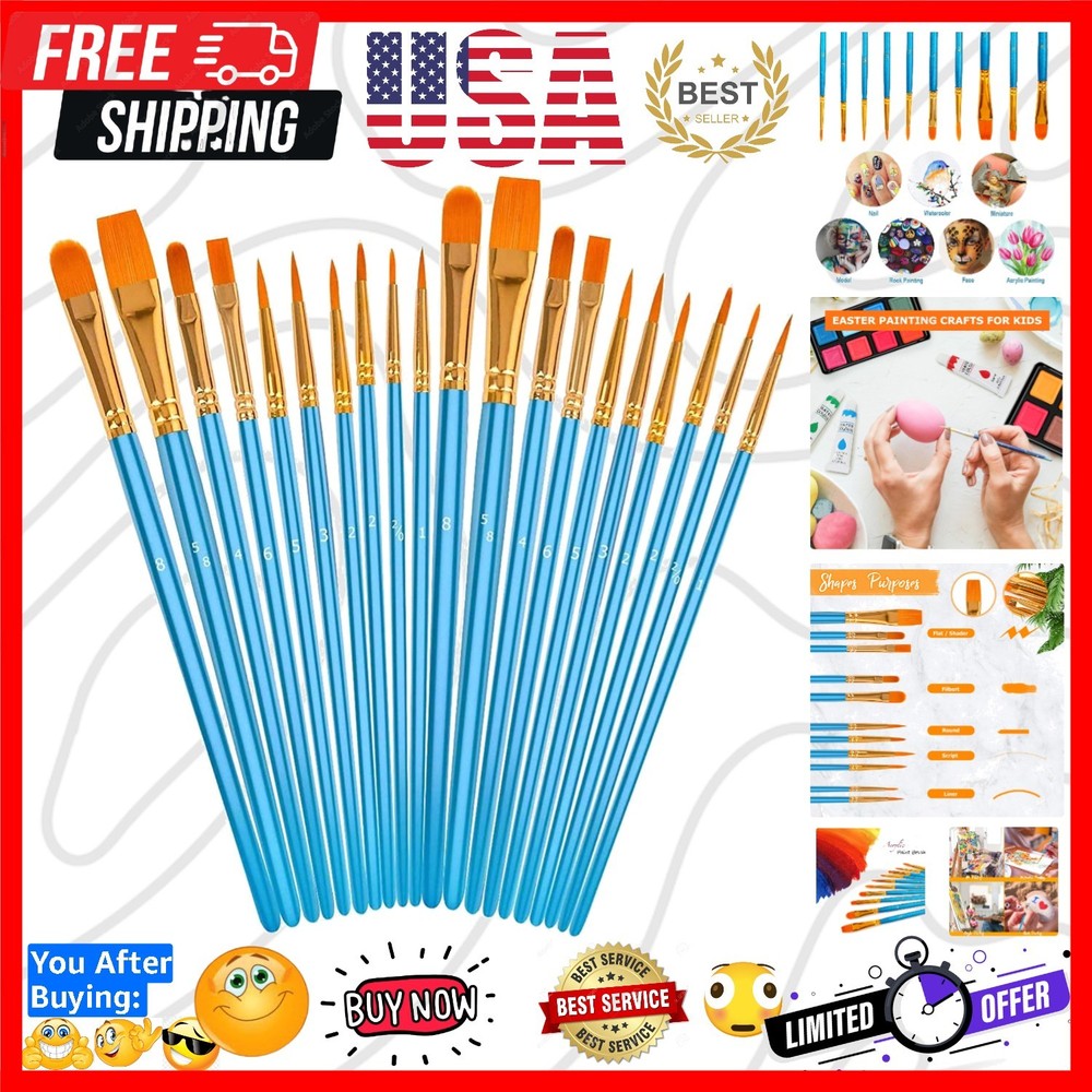 Acrylic Paint Brushes Set, Easter Basket Stuffers, 20Pcs Round Pointed Tip Ar…