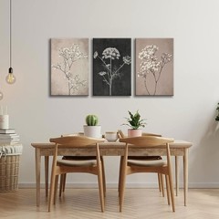 Neutral Floral Wall Art set of 3 Framed Beige Botanical Canvas Prints, Minima…