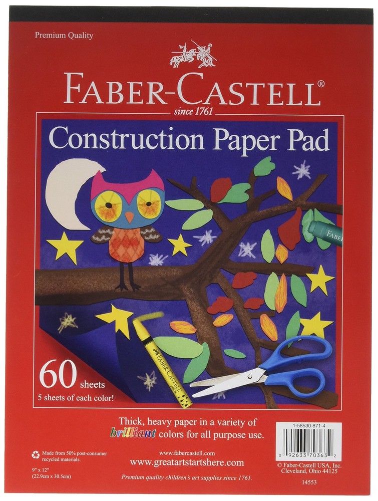 60 Sheets Construction Paper Pad MultiColored Craft Art Blank 9×12 Inch