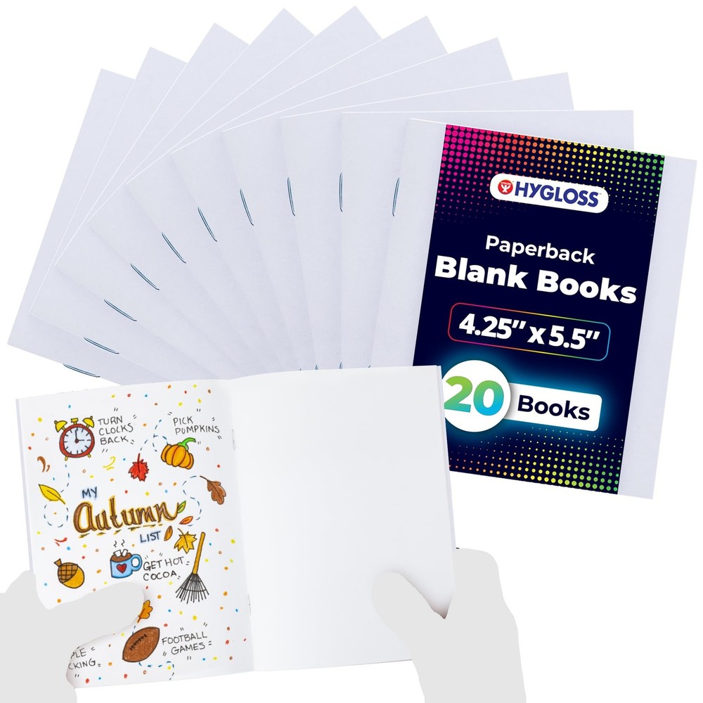 Hygloss Blank Books 4.25 x 5.5 Inches – 20 Pack – White Paperback for Drawing