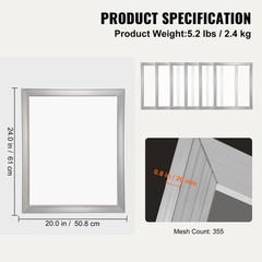 VEVOR Screen Printing Kit Silk Screen Printing Frame 20x24in 355 Count Mesh 4pcs