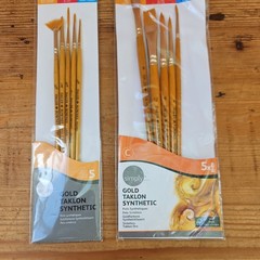 2 Packs of 5 Daler Rowney Gold Taklon Synthetic Brushes, New, Various Sizes