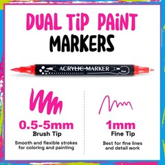 36 Colors Dual Tip Acrylic Paint Markers – Fine & Brush Tips for Rock, Canvas, W
