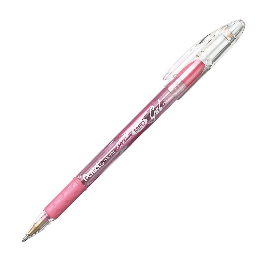 K908-MP Pentel Sunburst Metallic Gel Roller Pen, Medium Tip, Pink, Pack of 12