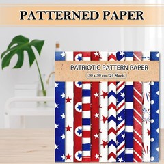 24 Sheet Patriotic Pattern Paper Watercolor Star Firework Scrapbook Specialty Pa
