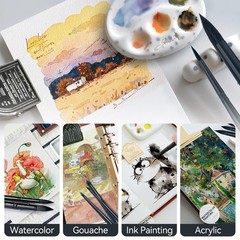 Transon 8pcs Round Watercolor Paint Brush Set Goat Hair for Large, Black