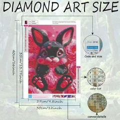Black Rabbit Diamond Painting Kits for Adults, Pink Flowers 5D Diamond Art Kits