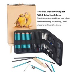 50pc Professional Drawing Artist Kit Pencils Sketch Charcoal Art Set Adults Bag