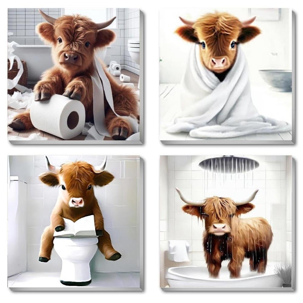 4 Framed Highland Cow DIY Paint by Numbers Kit for Adults Beginner,Naughty Co…