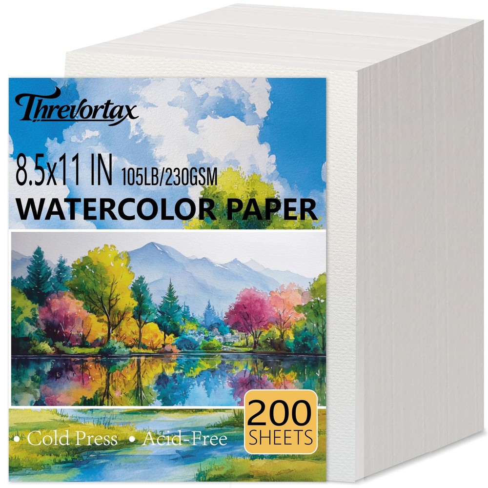 200 PCS Watercolor Paper 8.5×11 Inch 105LB/230GSM Cold Press Water Color Pape…