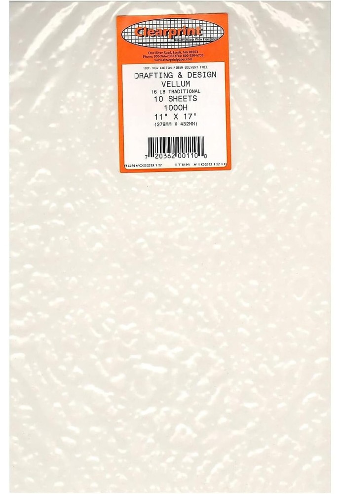1000H Design Vellum Sheets 100% Cotton 16 lb 11×17 Inch Drafting 10 PCS