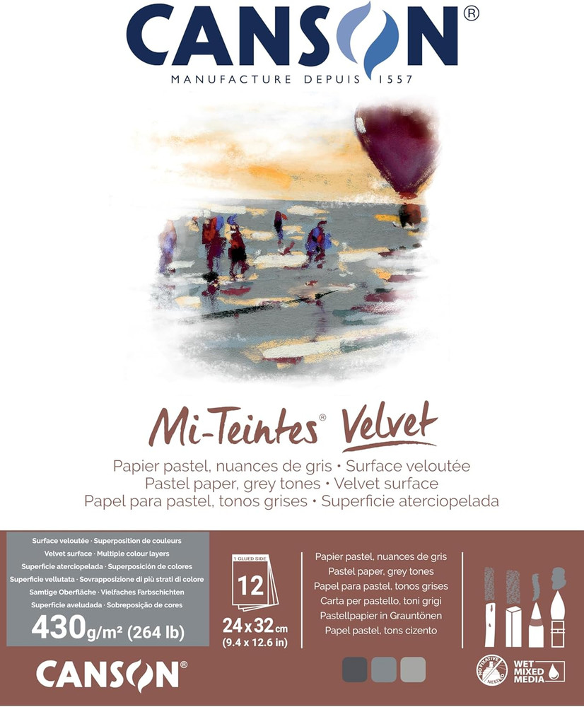 Mi-Teintes Velvet Drawing Paper Pad Grey Tones Assorted Colors Glue Binding