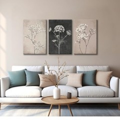Neutral Floral Wall Art set of 3 Framed Beige Botanical Canvas Prints, Minima…