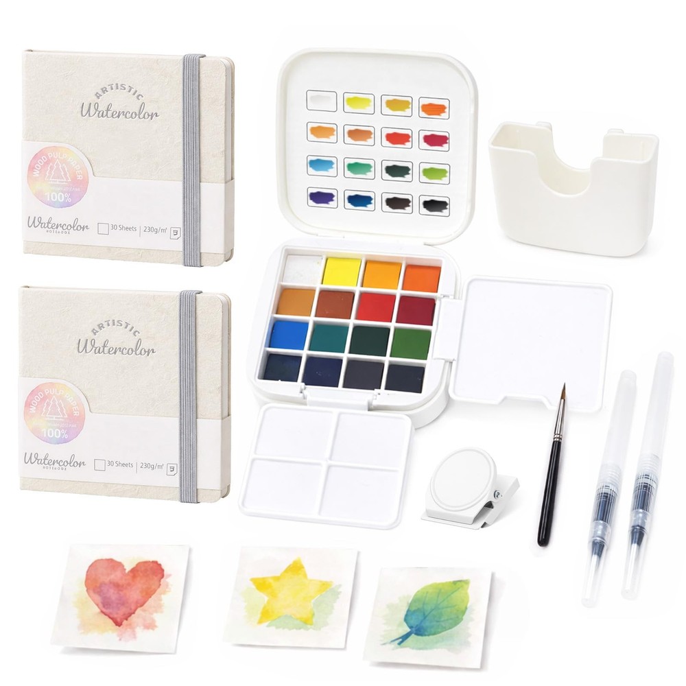 Mini Travel Paint Set – Small Pocket Water Colors Paint Set with 16 Colors, S…