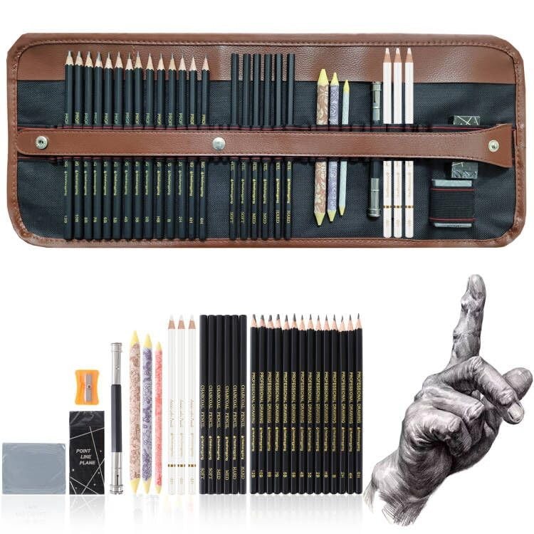 31 Drawing Sketching Pencils Kit, Portable Artist Supples Travel Case Set has…