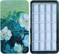 Watercolor Palette Tin Box with 20 Full Pans, Empty Magnetic Squares – Metal Art