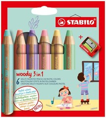 Multi-Talented Pencil woody 3 in 1 – Pack of 6 – Assorted Pastel Colors with …