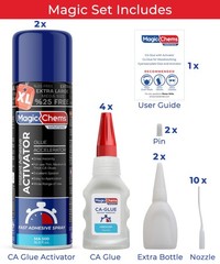 Magic Chems CA Glue with Activator (4 x 3.5 oz + 2 x 16.9 fl oz), Cyanoacryla…