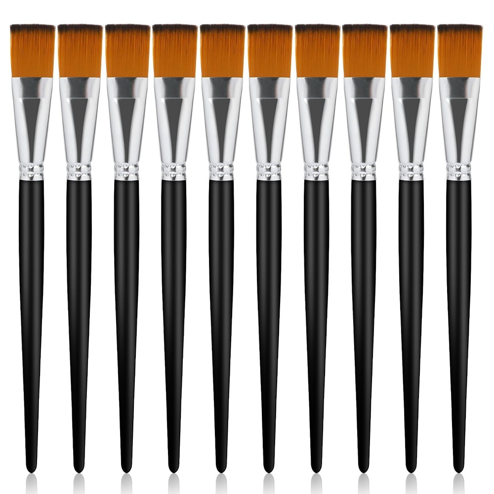 10 Pack 1 Inch Flat Paint Brushes Acrylic Oil Watercolor Artist Craft Painting B