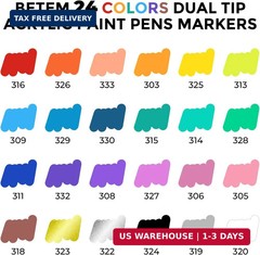 Betem 24 Colors Dual Tip Acrylic Paint Markers, Fabric Decorating Kits Premium W