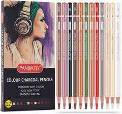 Professional Colored Charcoal Pencils Drawing Set, 12 Colors Skin Tone Colored P
