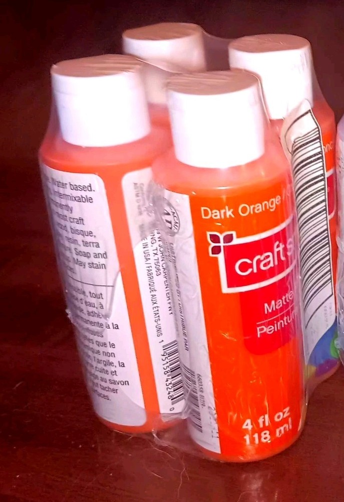 4 X 4oz. Acrylic Craft Paint, Satin Finish, Dark Orange Multi Surface -Fast Dry