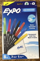 EXPO Semi-Permanent Wet Erase Markers + Microfiber Cloth 7ct. 3 Pack