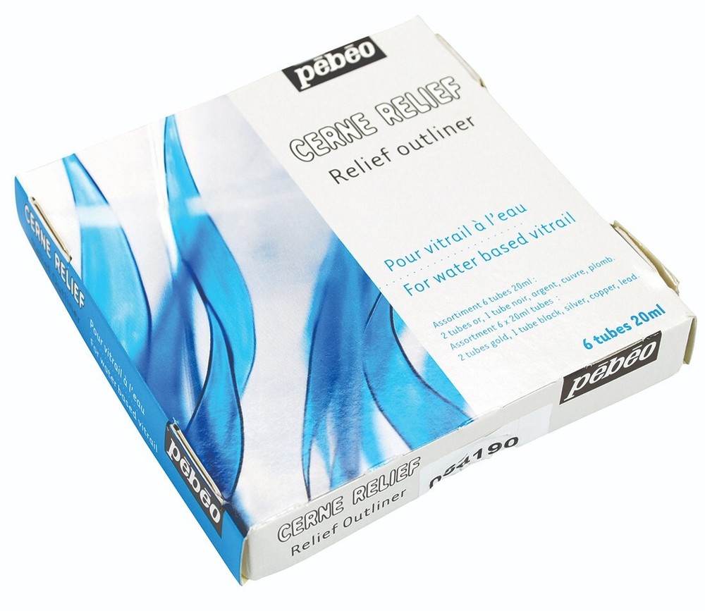 Pebeo Cerne Relief Paint for Water Based Vitrail Set 6 x 20ml