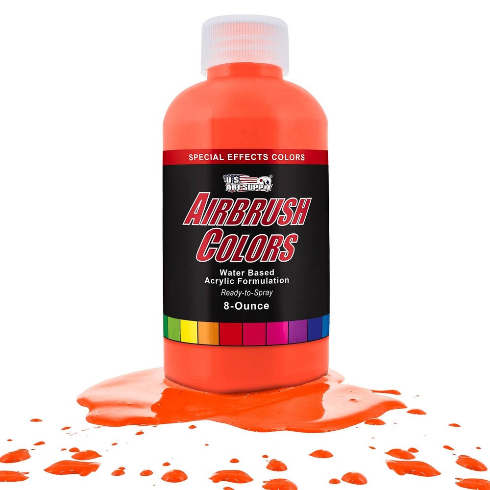 US Art Supply 8-Ounce Special Effects Neon Orange Airbrush Paint