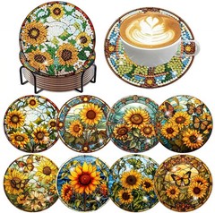 ijbnhd 8 Pcs Sunflower Diamond Art Coasters Kit, 4X4X0.1, Sunflower-1