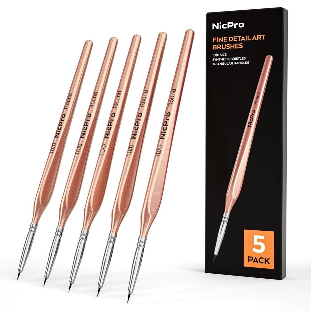 Nicpro Detail Paint Brushes 5 PCS Aesthetic 5 10/0 – Rose Gold, Gold