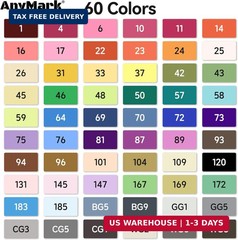 AnyMark Alcohol Markers, 60 Colors Dual Tip Art Coloring Markers Set for Adult B