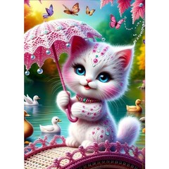 GDYEEH DIY Kitten Umbrella 5D Diamond Art Kits, Round Full Drill UCGD495