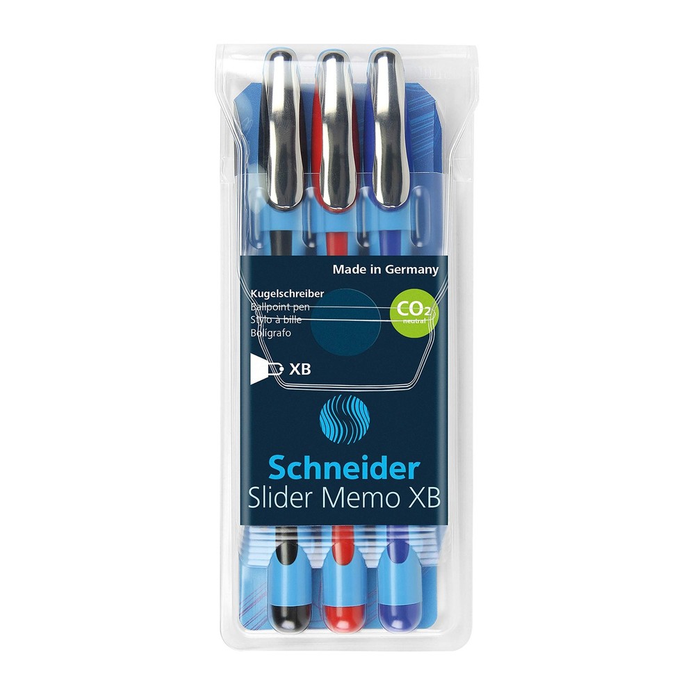 Schneider 150293 Memo Ballpoint Pens Extra Broad, Wallet 3 pieces, Assorted