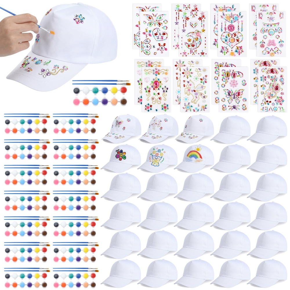30 Pcs DIY Baseball Caps with 15 Set Acrylic Paint 30 Painting Brushes & 16 S…
