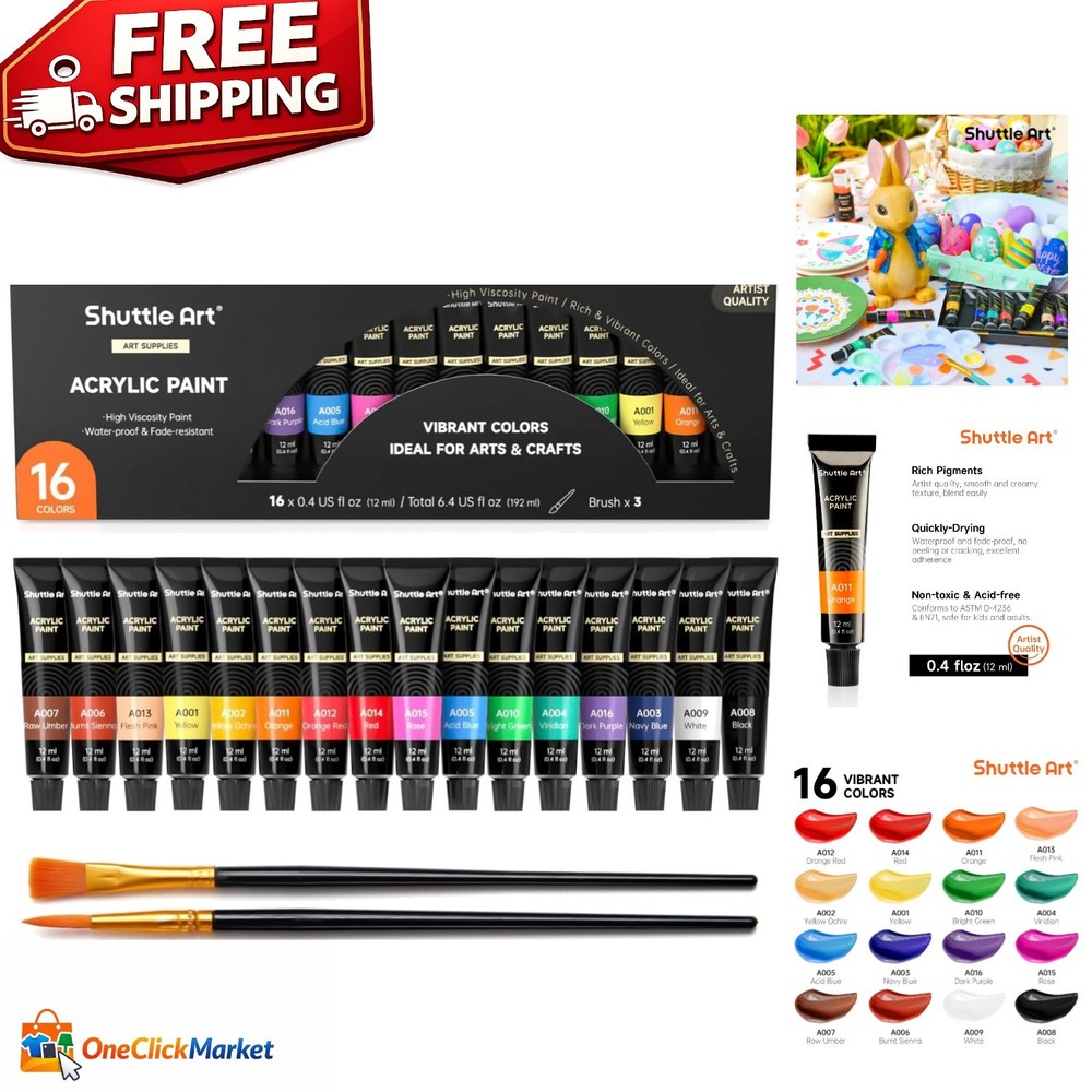 Non-Toxic 16 Color Acrylic Paint Set – Perfect for All Ages & Projects
