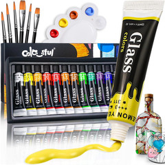 Acrylic Glass Paint Set with 6 Brushes, 1 Palette, 12 Colors Stain Glass Pain…